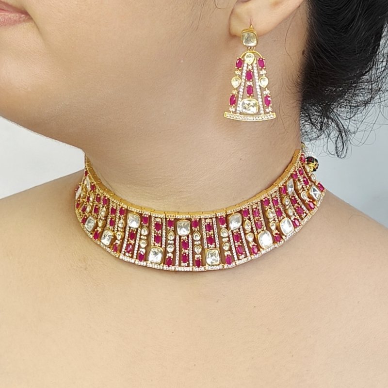 Neeru Moissanite polki choker
