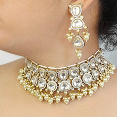 Meera polki choker set (Pearls, White)