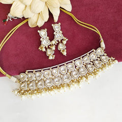 Meera polki choker set (Pearls, White)
