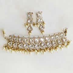 Meera polki choker set (Pearls, White)