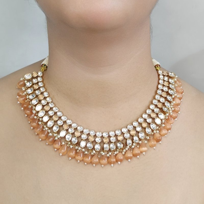 Gauhar peach Neckline Set