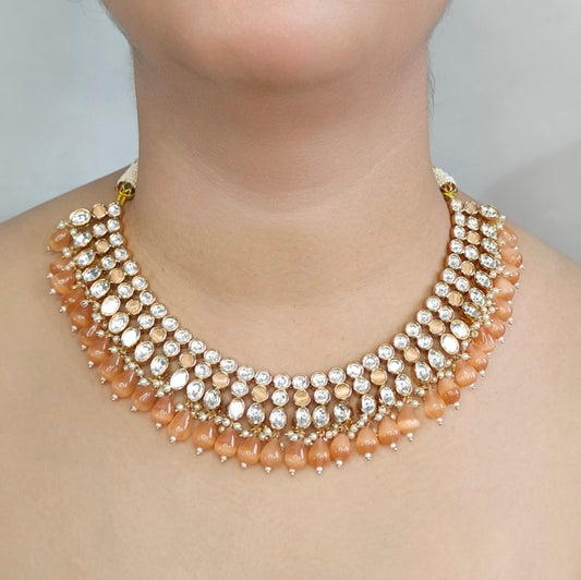 Gauhar peach Neckline Set