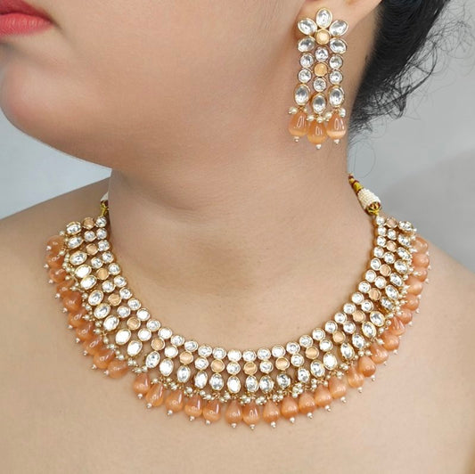 Gauhar peach Neckline Set