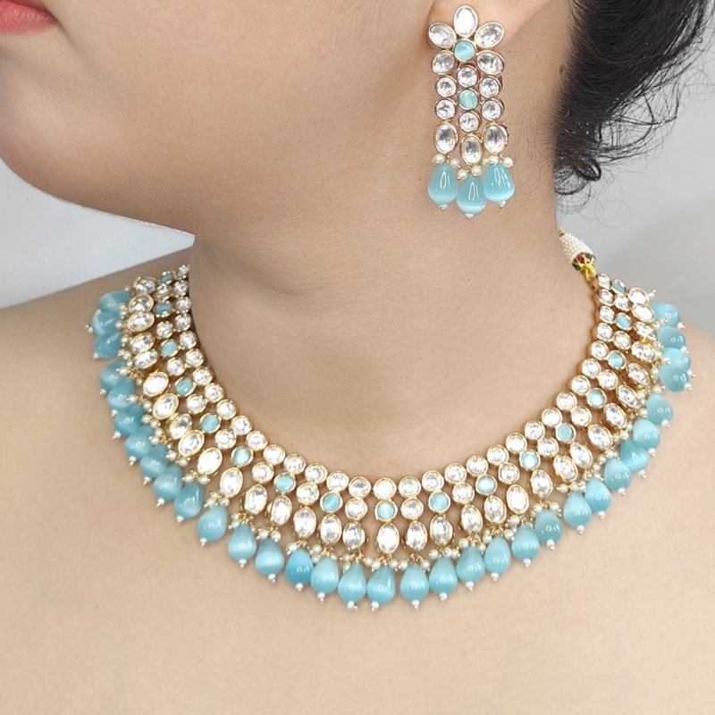Gauhar Aqua Neckline Set