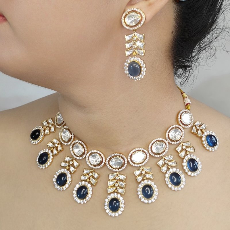 Anurima Royal Blue Polki Set