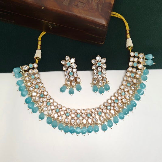 Gauhar Aqua Neckline Set