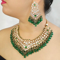Riwayat Green Polki Neckline Set