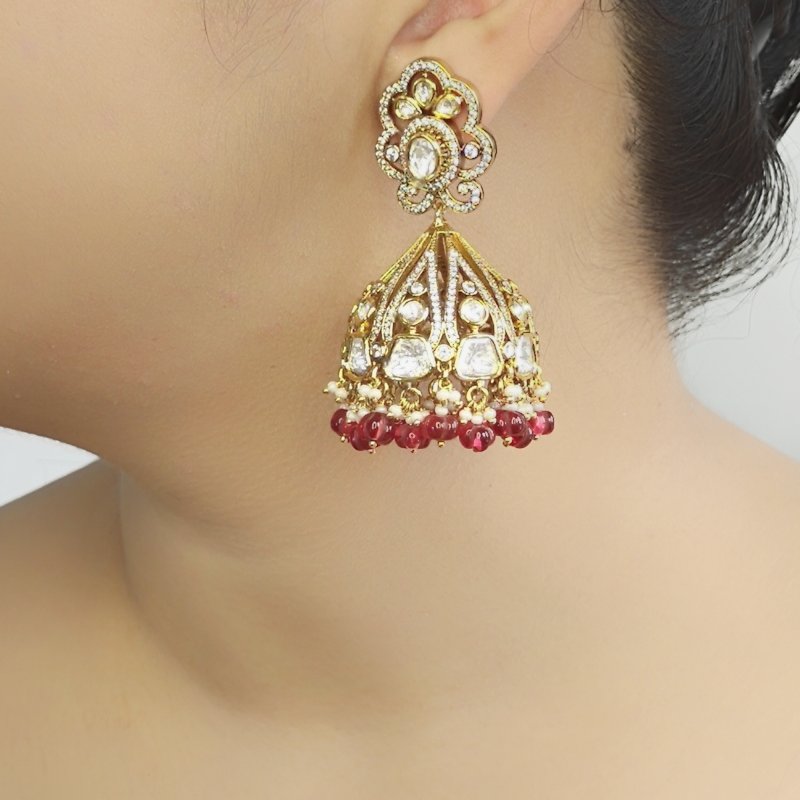 Swarnika Polki Jhumka (Emerald green)