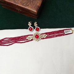 Arunimaa ruby red Choker Set