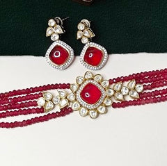 Arunimaa ruby red Choker Set
