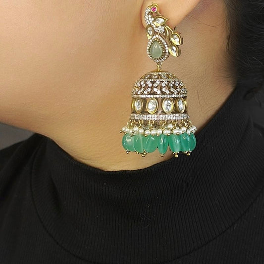 Jivika polki jhumka (Mint Green)