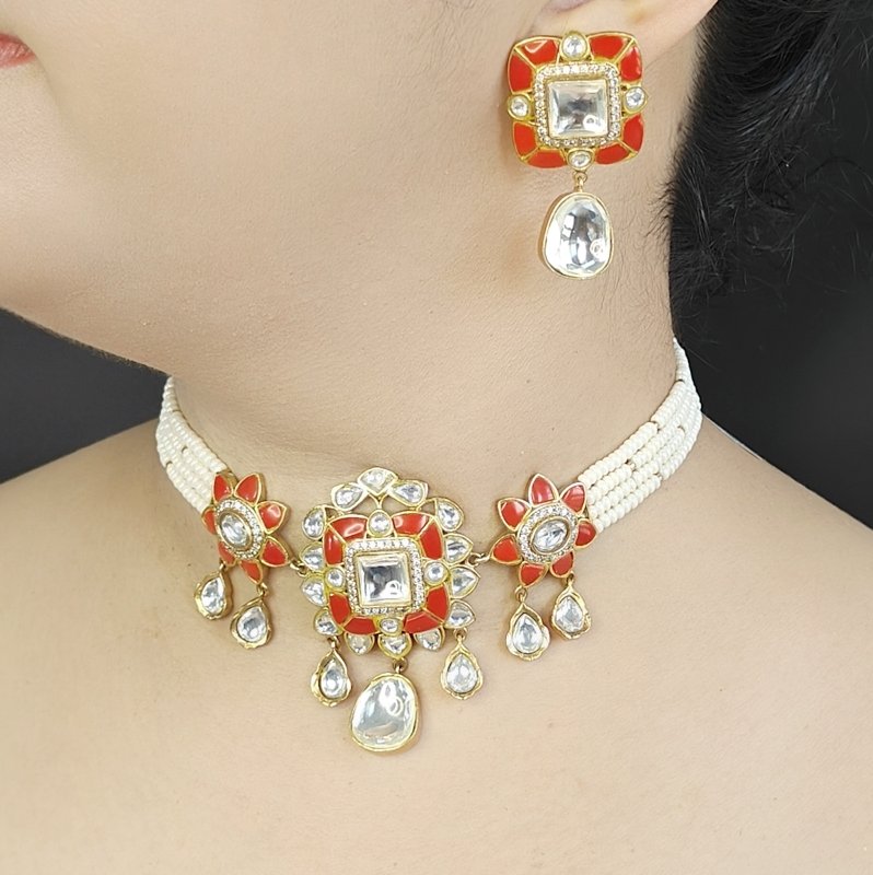 Devika polki choker set (Coral)