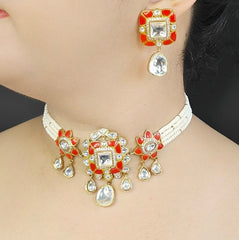 Devika polki choker set (Coral)