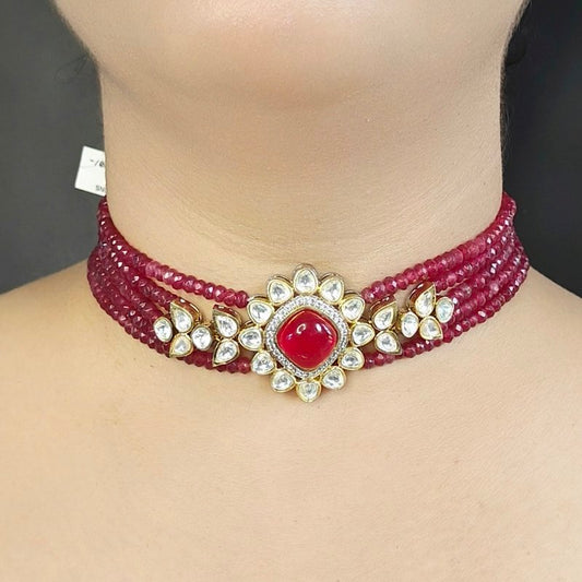 Arunimaa ruby red Choker Set