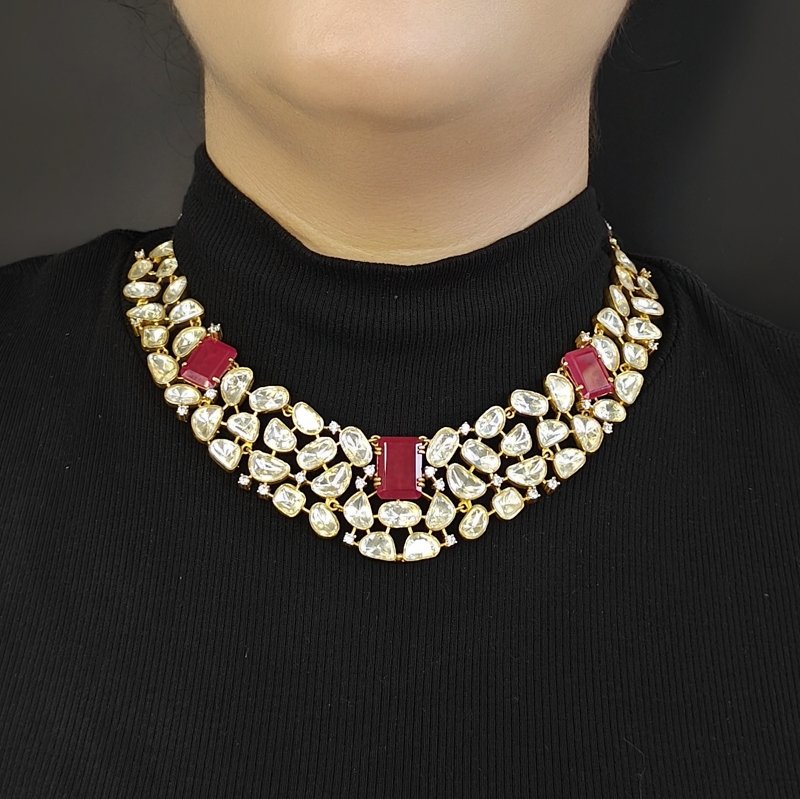 Carol Moissanite necklace set (Golden, Ruby Red)