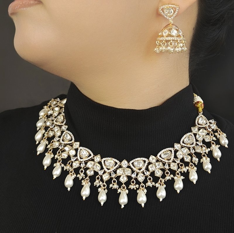 Asin uncut Polki Neckline set