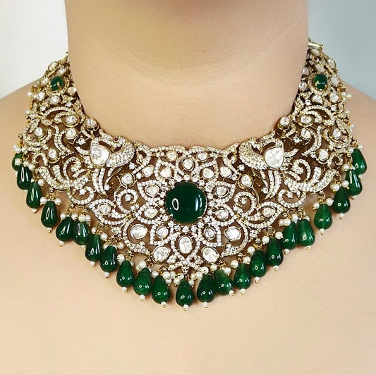 Aradhyaa Moissanite Green neckline set