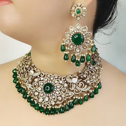 Aradhyaa Moissanite Green neckline set