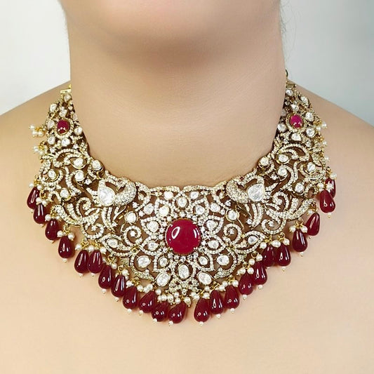 Aradhyaa Moissanite Ruby neckline set
