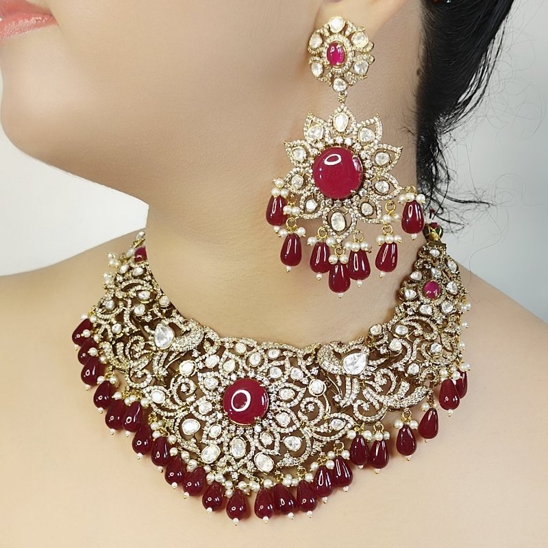 Aradhyaa Moissanite Ruby neckline set