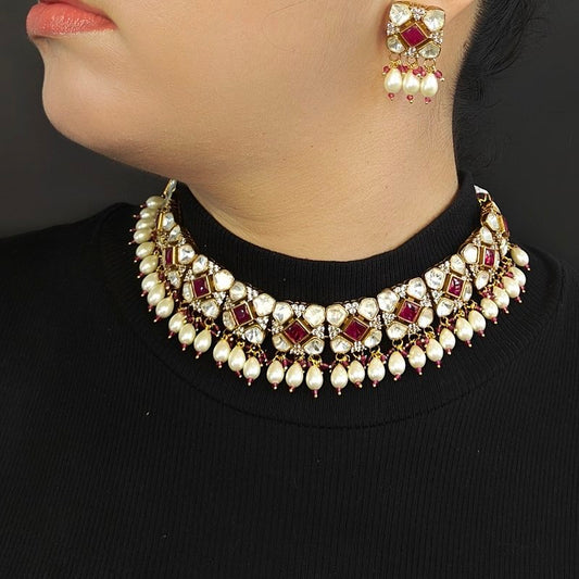 Devika Choker Set (ruby red)