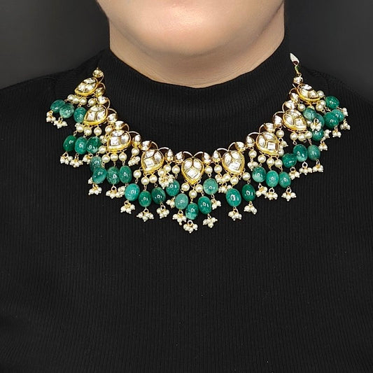Aradhya Green Polki Necklace Set