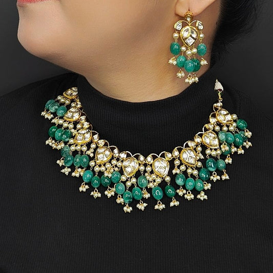 Aradhya Green Polki Necklace Set