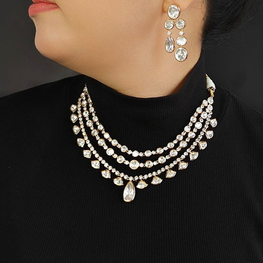 Himani Polki Neckline set (Golden, White)