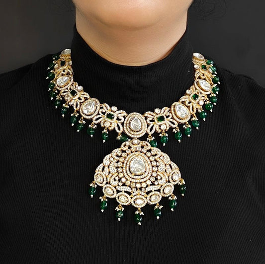 Areva Moissanite Green Neckline Set