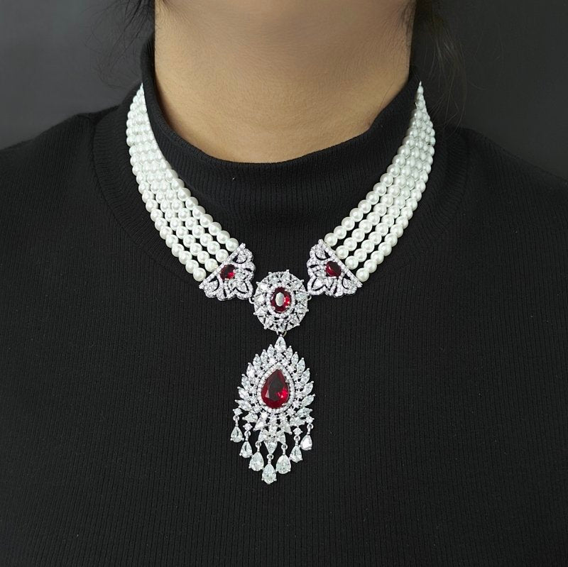 Revah Pendent Set (pearl, Ruby Red)