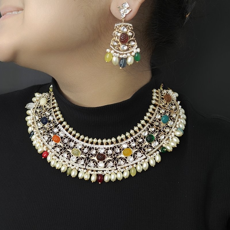 Vedita Navraatna Polki Choker Set
