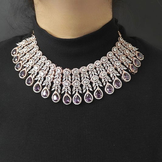 Hezal Purple Necklace set (Rose)