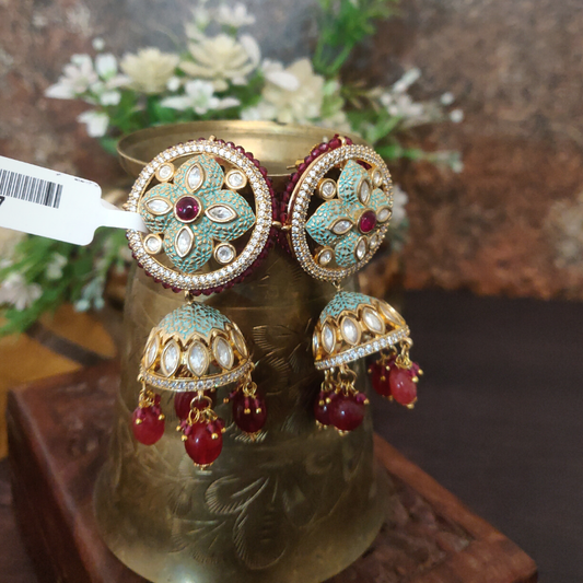 Limbani Mint Enameled Jhumka