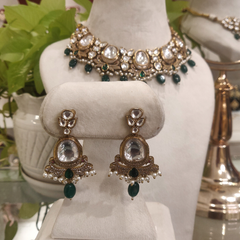 Aadesh Green Polki Neckline Set