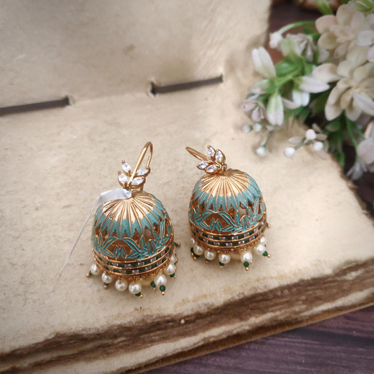 Sasha Green CZ and Mint Enameled Jhumka