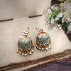 Sasha Green CZ and Mint Enameled Jhumka