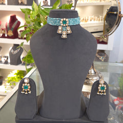 Firoza Mossanite Polki choker set