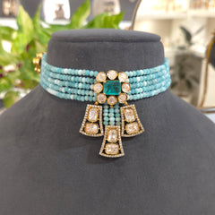 Firoza Mossanite Polki choker set