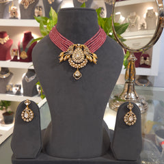 The two peacocks Mossanite Polki pendent set
