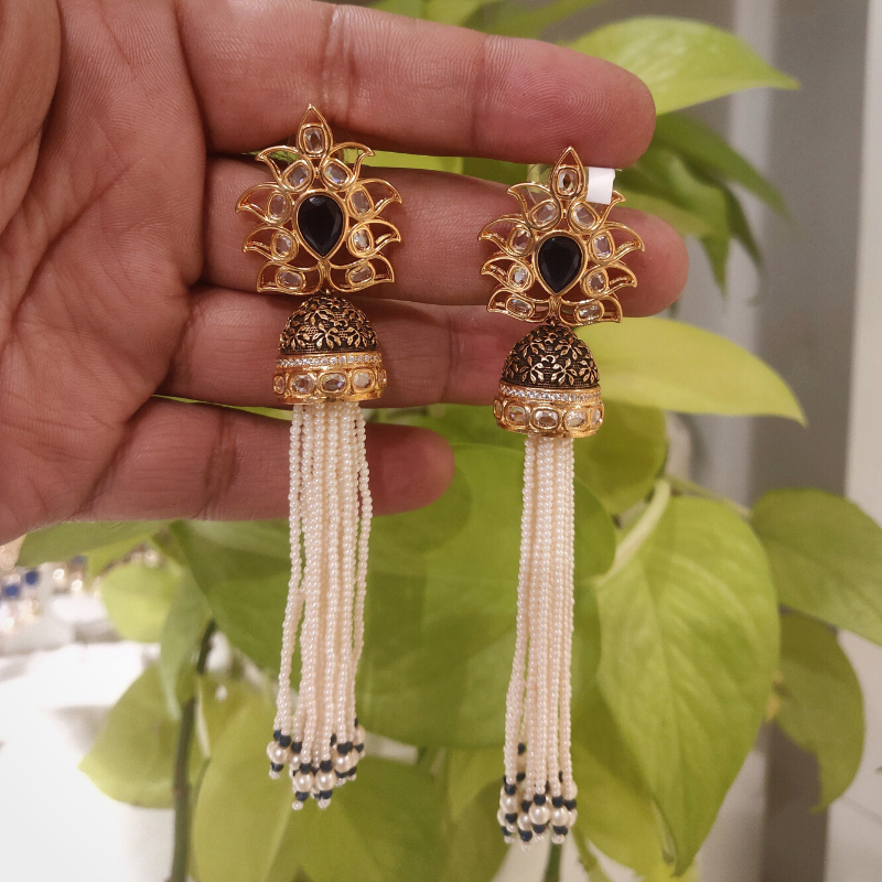 Elmina Blue Polki jhumkas