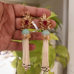 Elmina Mint Green Polki Jhumkas