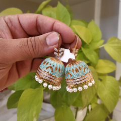 Sasha CZ Mint Enameled Jhumka