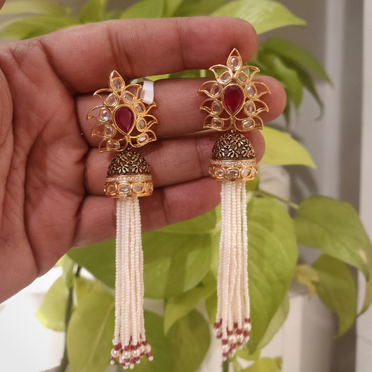 Elmina Red Polki jhumkas