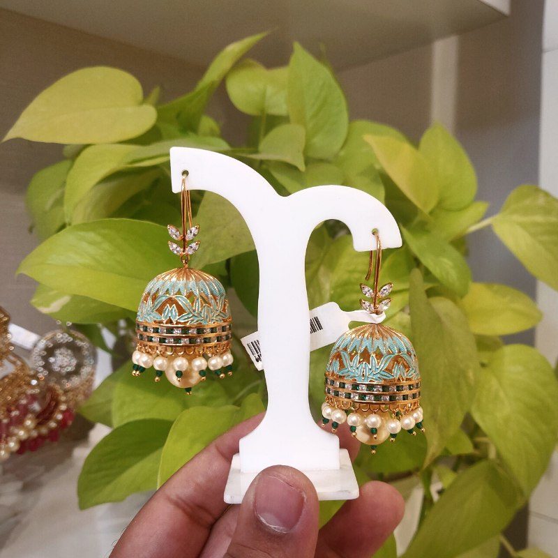 Sasha Green CZ and Mint Enameled Jhumka