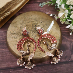 Peacock Black Enameled Earrings