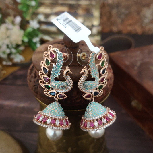 Morni MInt Enameled Jhumka
