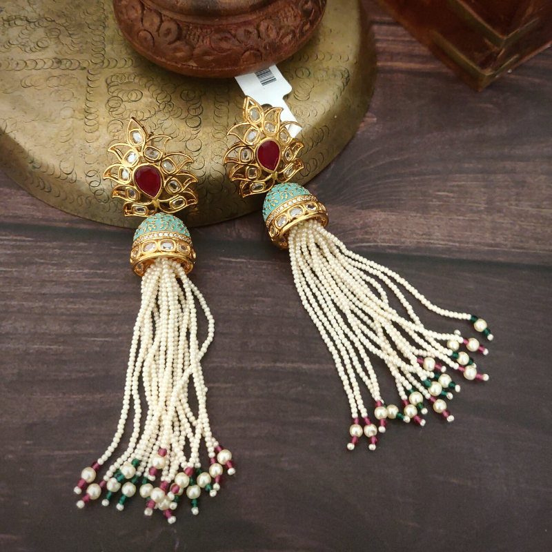 Elmina Mint Green Polki Jhumkas