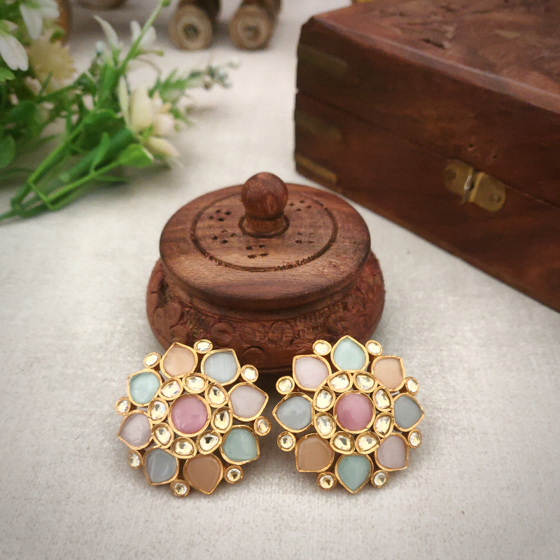 Aarzoo Multi Coloured Polki Studs