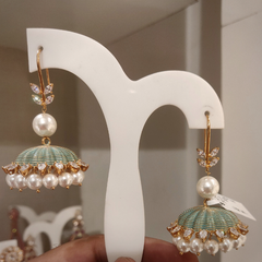 Aruna Mint Enameled Jhumka