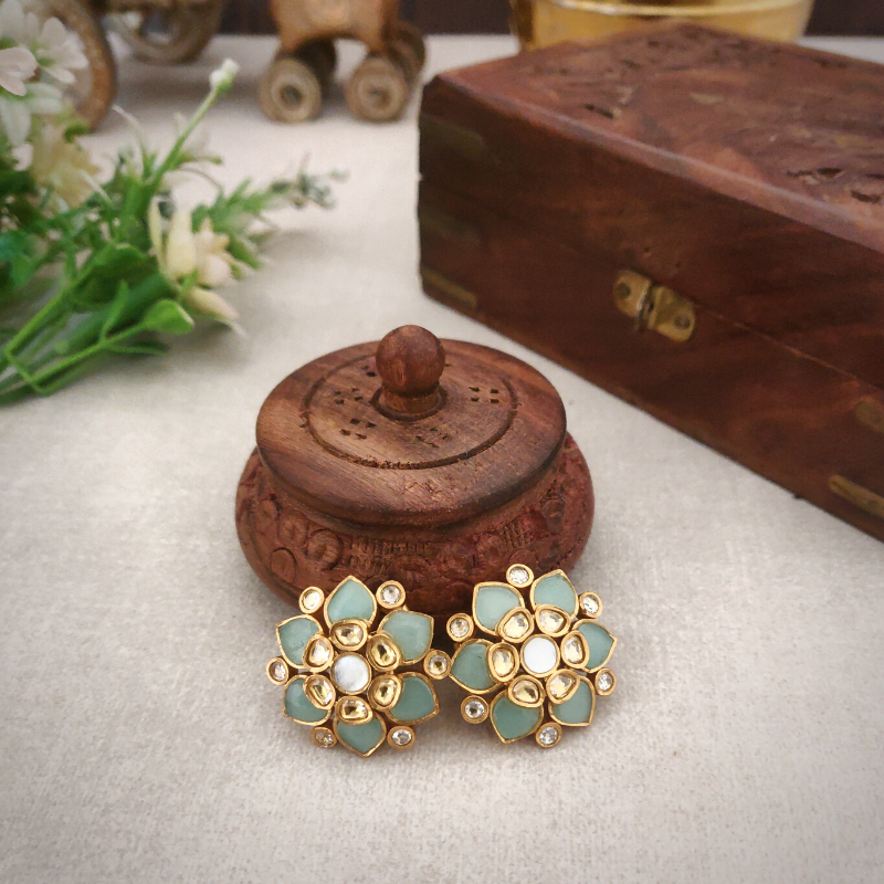 Atmika Mint Green polki studs